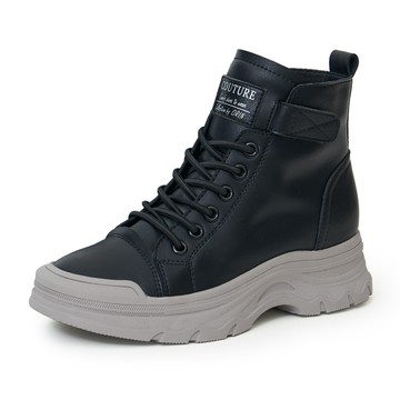 ORIN 真皮側拉鍊免綁帶厚底高筒休閒鞋 黑色 #24719