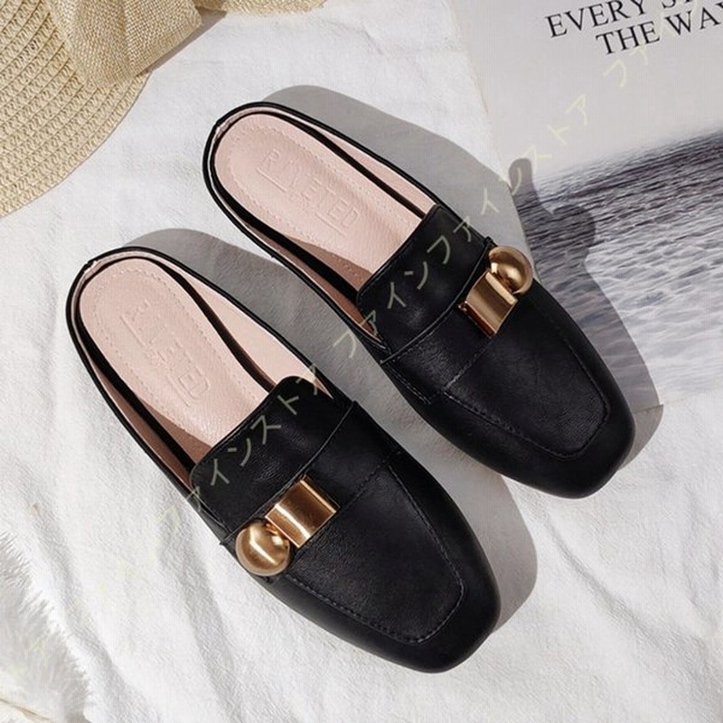 大きいサイズ レディース シューズ つま先あり ハーフスリッパ フラット 歩きやすい 疲れない ローファー かかとなし スリッポン 靴 スムース調 通販 Lineポイント最大get Lineショッピング