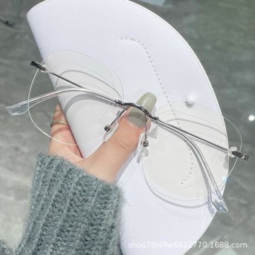 S31236ins風不規則無框平光鏡抖音小紅書爆款近視眼鏡框一件代發