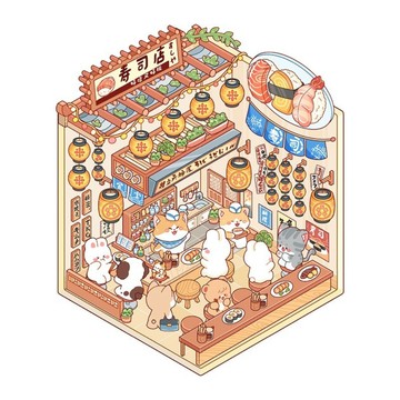 茉家 動物小店舖微縮3D造景貼紙-1入
