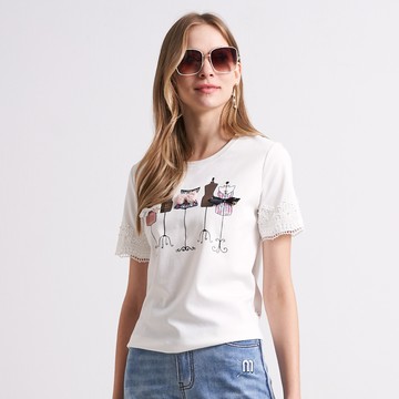 CLL巧玲瓏 立體蝴蝶結蕾絲雕花棉T(白色) 7063829