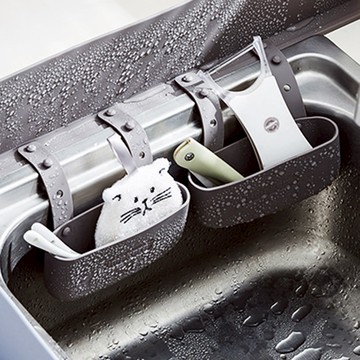 廚房水槽用矽膠瀝水收納掛籃-3入-多色可選 藍