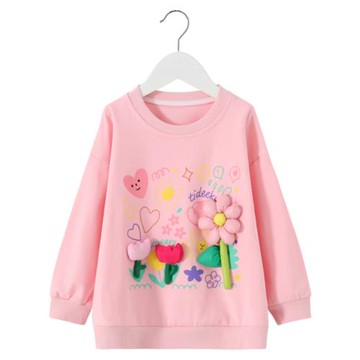 女童衛衣 春秋季 兒童小女孩中大童粉色韓版可愛毛圈套頭圓領上衣
