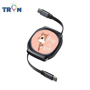 TRON 100W Type-C 伸縮快充線 1M 鈦黑色 可愛的貓狗動物B-4 4檔長度調整 可充筆電 適用i15以上手機 平板