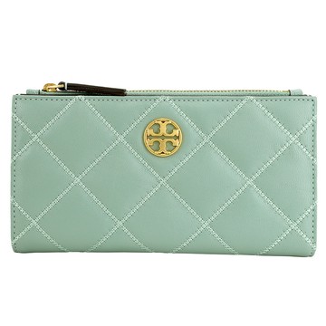 TORY BURCH - 菱格紋皮革長夾 (湖水綠)