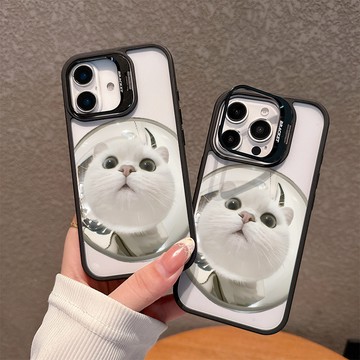 貓眼放大卡通貓咪 iPhone磁吸殼 蘋果17ProMax/16/15/14/13/12手機殼隱形鏡頭支架防摔 送鏡頭貼