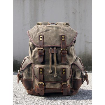 胡椒鹽背包油蠟美式復古包大容量雙肩包油蠟帆布書包登山包電腦包