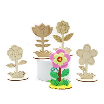 台灣出貨 手工DIY 母親節手工彩繪花朵擺件木質立體花朵塗色粘土木質小花