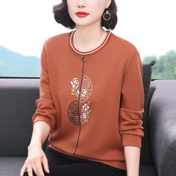 [巴黎精品] 現貨+預購 高級寬鬆上衣長袖罩衫T恤簡約大碼休閒大尺碼女裝百搭媽媽裝-中式圖騰2色a1lq47