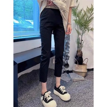 面膜褲女2026新款小黑褲夏季薄款小個子紙皮褲顯瘦高腰八分煙管褲