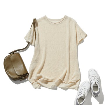 四季皆宜 亞麻棉立體編織針織衫 米色 250703-1