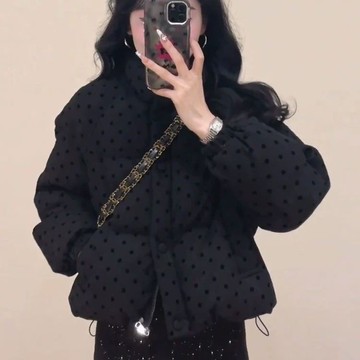 女裝 外套 棉襖 今年流行波點外套女冬季獨特漂亮高級感立領加厚棉衣棉服