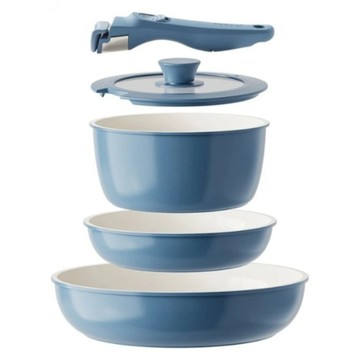 Redchef 紅廚 陶瓷岩不沾鍋具5件組  藍色  1套  奶鍋(20cm) + 平底鍋(20cm) + 平底鍋 (26cm) + 鍋蓋(20cm) + 可拆卸手柄