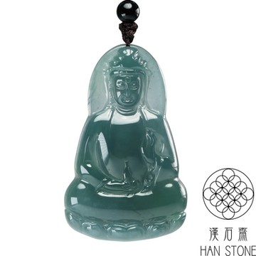 【漢石齋】天然翡翠A貨 佛陀玉佩吊墜 冰藍水種(33*53*5mm)