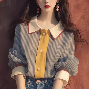 【LANNI 藍尼】★獨特設計條紋襯衫上衣(上衣/女裝/襯衫/休閒/百搭/通勤)