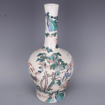 清康熙古彩人物紋搖鈴尊瓶仿古工藝瓷器家居中式擺件古董古玩收藏1入