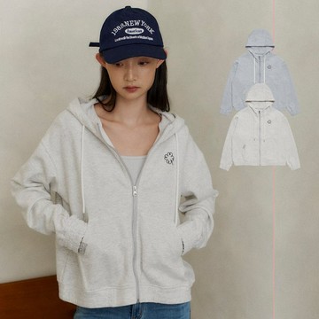【ERSS】女裝 外套 連帽外套 素色 小刺繡 銀灰 米灰【K60391】