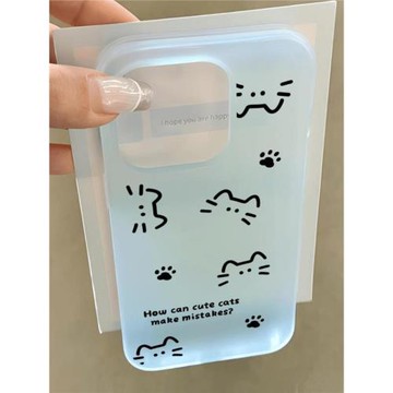 后勤高端&夏日簡筆英文貓咪新款個性適用于iphone16 pro max手機殼蘋果15/14/13/12磨砂防摔全包創意軟殼透明