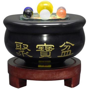 【吉祥開運坊】聚寶盆系列【黑曜石聚寶盆小型 附五色石 五帝錢 元寶 底座】開光 擇日