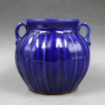 清乾隆祭藍釉罐雙系瓜菱罐仿古瓷器古董古玩家居擺件民間收藏品1入