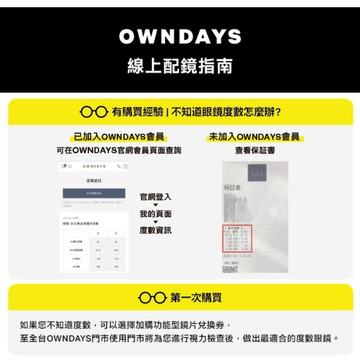 【OWNDAYS 線上配鏡/鏡片兌換券】光學鏡框加購功能性鏡片客製專區(請詳閱配鏡指南&商品描述)
