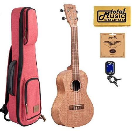 Kala Burled Meranti Concert Ukulele w Red Sonoma Case Bundle, KA-20C