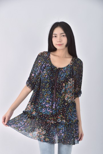 (M) joan綁帶藍色短袖上衣