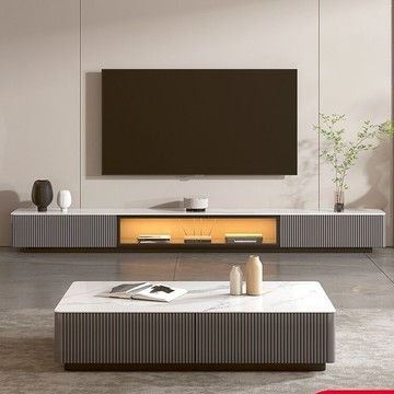 台灣公司 附發票 巖板地櫃電視櫃茶幾組合簡約現代輕奢電視機櫃新款客廳落地電視櫃