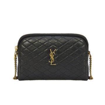 YSL SAINT LAURENT Gaby 絎縫 小羊皮 拉鏈 肩背包 斜背包 黑色 733667