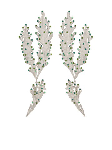 Oscar de la Renta - Cactus Branch crystal-embellished stud earrings - women - Brass/Crystal - One Size - Silver