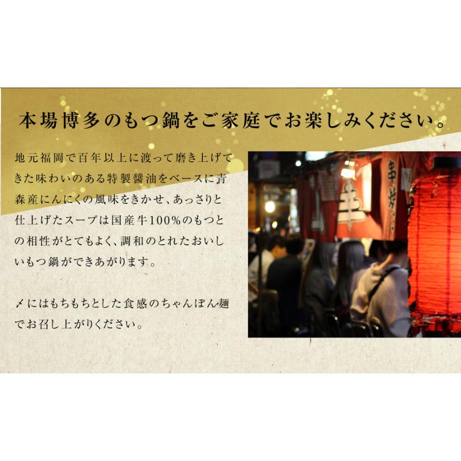 博多もつ鍋セット（醤油味）2〜3人前 送料無料 国産牛もつ使用  簡単料理レシピ付 御中元 御歳暮 父の日 敬老の日