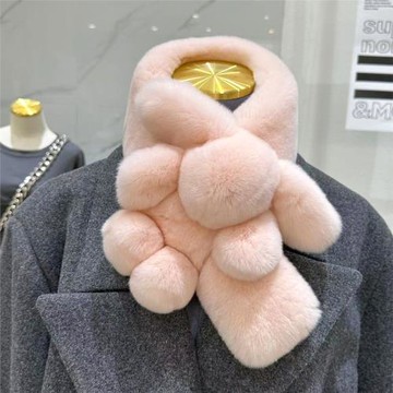 可愛獺兔毛小兔子圍巾皮草毛毛圍脖雙面加厚保暖兒童毛絨兔子圍巾