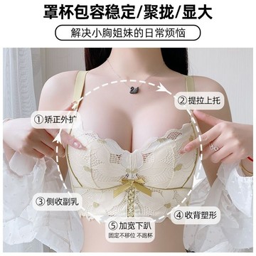 【調整型美背內衣】小胸聚攏 無鋼圈 收副乳 聚攏 上托 防下垂 加厚蕾絲文胸 大尺碼內衣 矯正外擴 收背塑形內衣