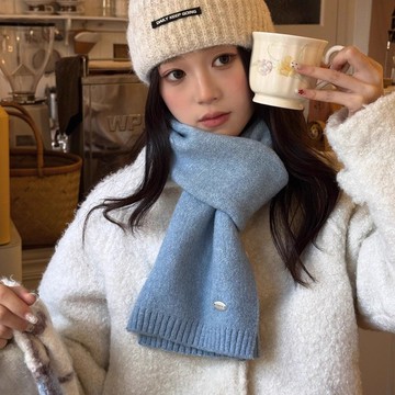 🔥優選好物🔥純色圍巾韓版含羊毛針織圍巾 純色針織圍巾女 冬季加厚保暖百搭高級感學生圍脖 交換禮物  短版圍巾