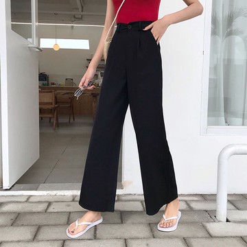 高腰闊腿褲女早春新款韓版西裝女褲垂墜半松緊腰垂感百搭長褲1入