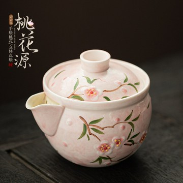 手繪桃花手抓壺禮盒裝中式 陶瓷 防燙泡茶壺家用功夫 茶具 單個手抓壺qxm7251