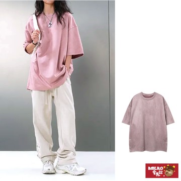 【AMERO】男裝 女裝 圓領 短袖 T恤 麂皮絨 水洗 素T 磨毛 寬鬆 落肩 情侶裝