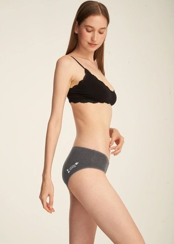 冬日氣息．花邊中腰三角內褲(深麻灰-毛帽手套)