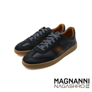 【MAGNANNI】西班牙手工真皮雙色拼接運動休閒鞋 黑色(25851-SIBE)