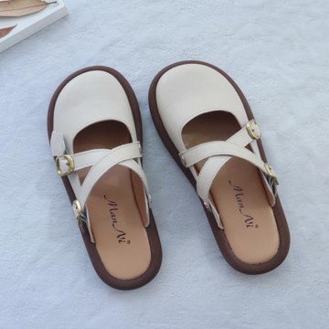 真皮包頭半拖鞋夏季新款涼鞋外穿大頭涼拖日系復古平底半包拖鞋女