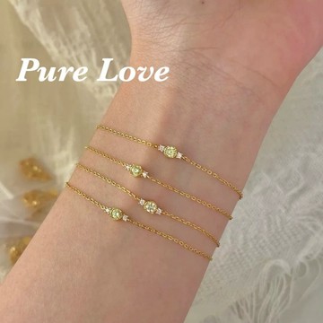 Pure Love樂芙 / 正韓 銀飾【S925純銀】B0907簡約通體純銀橄欖綠鋯石單鑽纖細手鏈 / 金