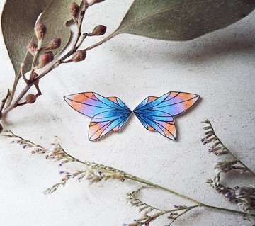 迷幻摩斯拉手工耳環 橘藍 mothra 蝴蝶 翅膀 抗敏耳針 無痛耳夾