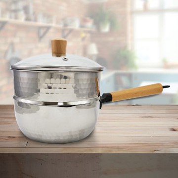 KIYODO錘紋蒸煮兩用雪平鍋-20cm-2支