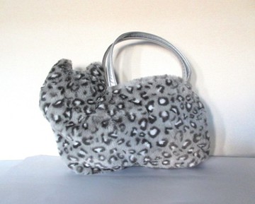 豹紋貓咪包 絨毛皮革 灰色