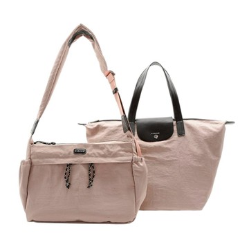 FIRANO-輕量尼龍附可折疊托特包單肩包套組(淺粉色)