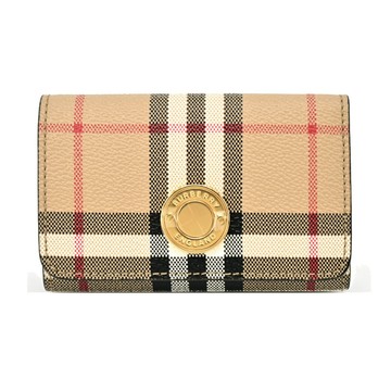 BURBERRY 浮雕LOGO格紋三折零錢短夾(卡其)_廠商直送