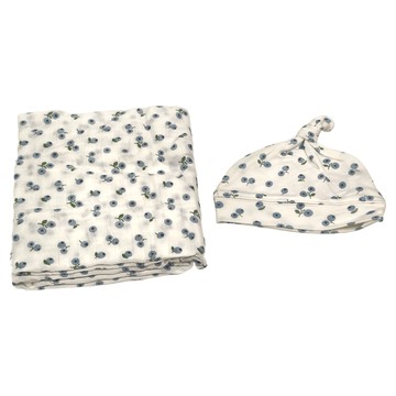 lulujo 竹纖維帽子包巾組 70%黏液嫘縈(竹纖維) + 30%棉 0歲以上適用  藍莓