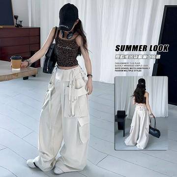 【中大女童/親子裝】豹紋吊帶背心+多口袋工裝闊腿褲套裝(可拆賣)