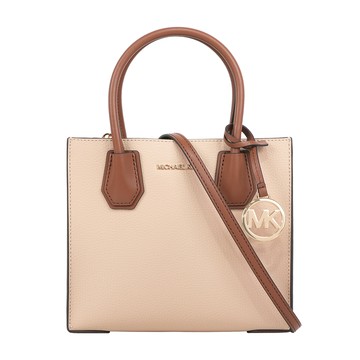 Michael Kors Mercer Logo 吊飾粒紋皮革中型二用包(粉膚/焦糖)