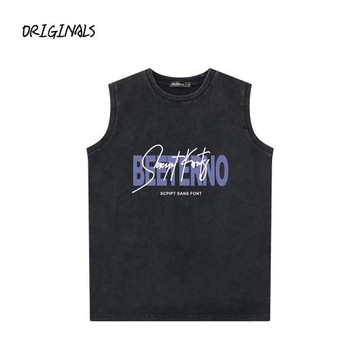 300g重磅TEEYA復古做舊水洗無袖男女美式嘻哈坎肩背心無袖帥T恤夏